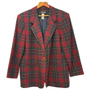 Vtg Wool Blend Women Tartan Plaid Blazer 18W Holiday Dark Academia Retro 80s 90s
